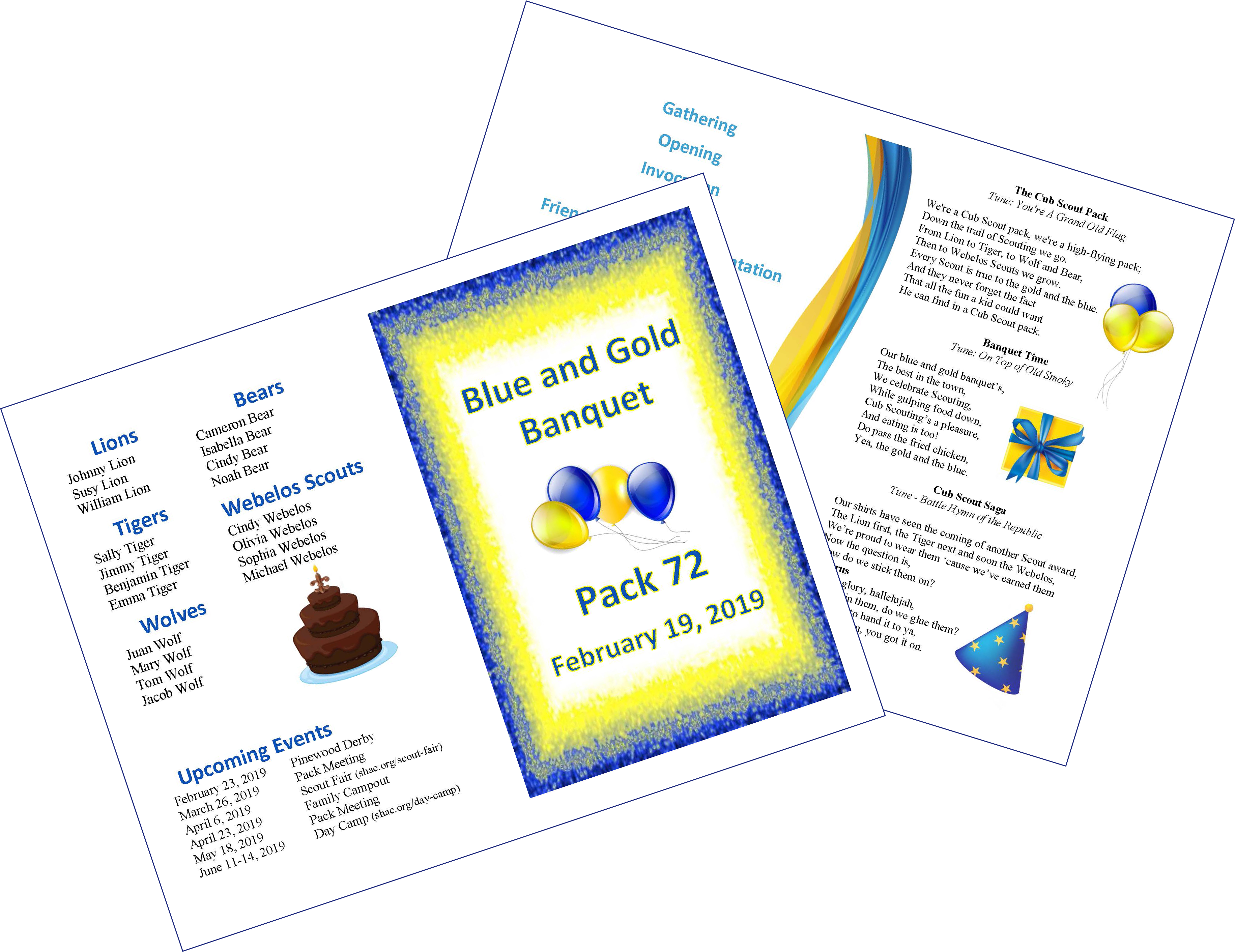 Blue And Gold Banquet Program Template Printable Word Searches